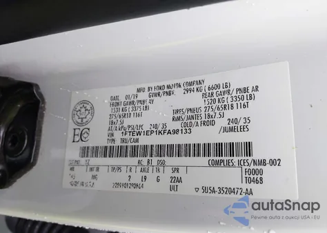 2019 Ford F-150 Xlt z USA, uszkodzony, nr VIN 1FTEW1EP1KFA98133